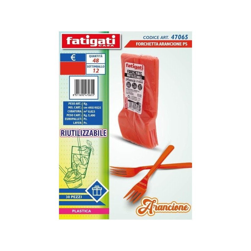 FORCHETTE PLASTICA RIUT.LI ARANCIO 30PZ