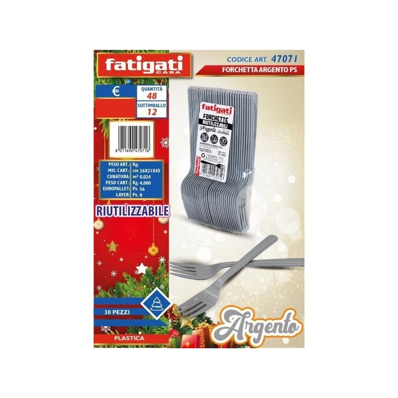 FORCHETTE PLASTICA RIUT.LI ARGENTO 30PZ