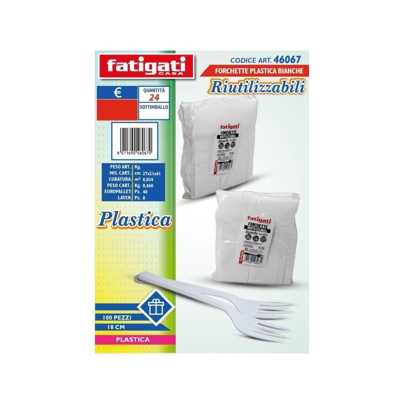 FORCHETTE PLASTICA RIUT.LI BIANCO 100PZ