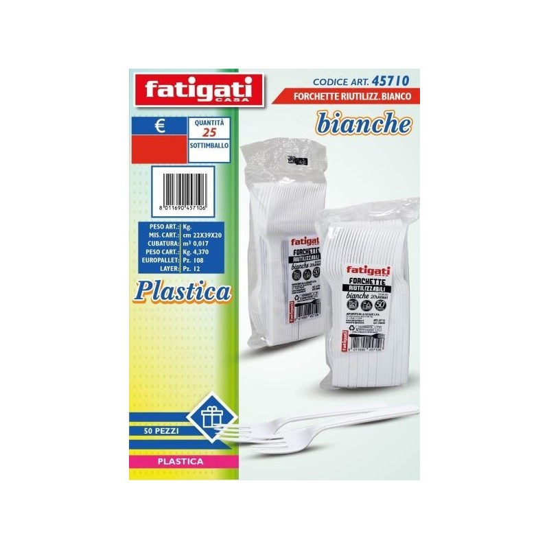 FORCHETTE PLASTICA RIUT.LI BIANCO 50PZ