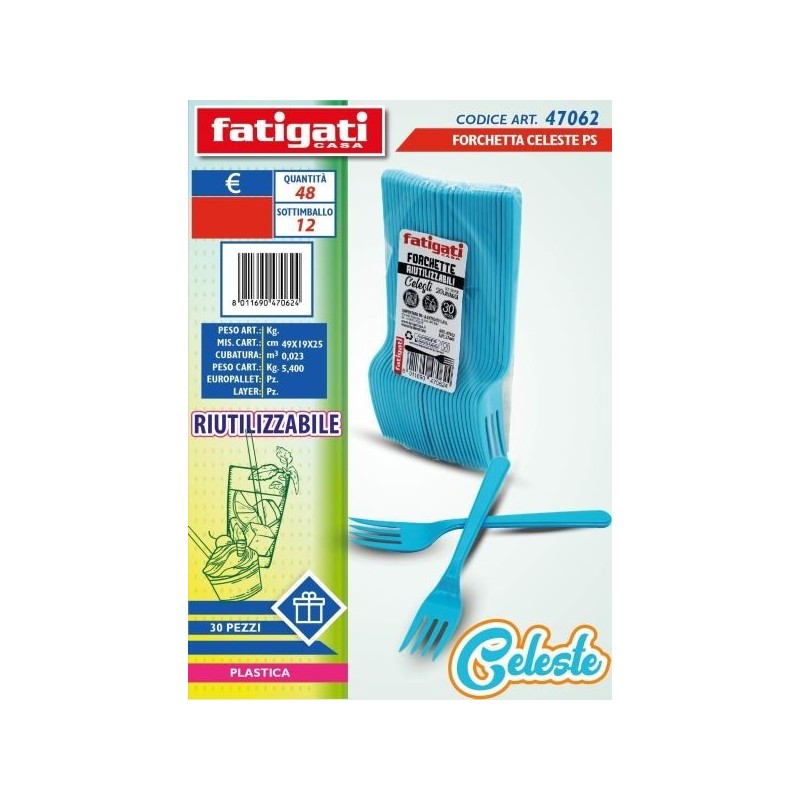 FORCHETTE PLASTICA RIUT.LI CELESTE 30PZ