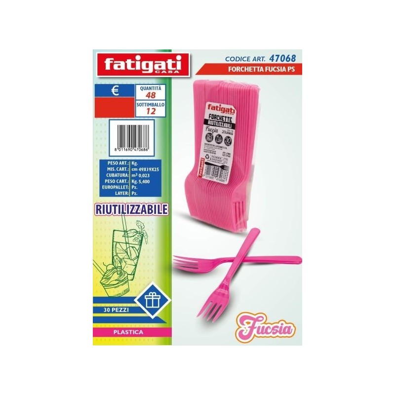 FORCHETTE PLASTICA RIUT.LI FUCSIA 30PZ