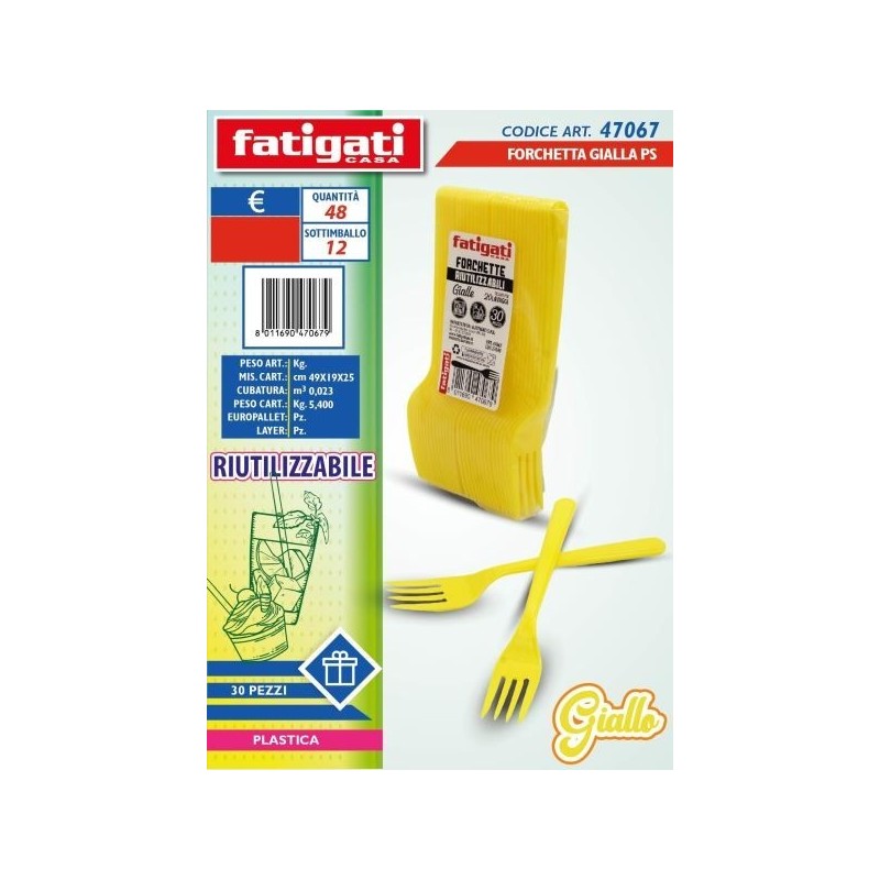 FORCHETTE PLASTICA RIUT.LI GIALLO 30PZ