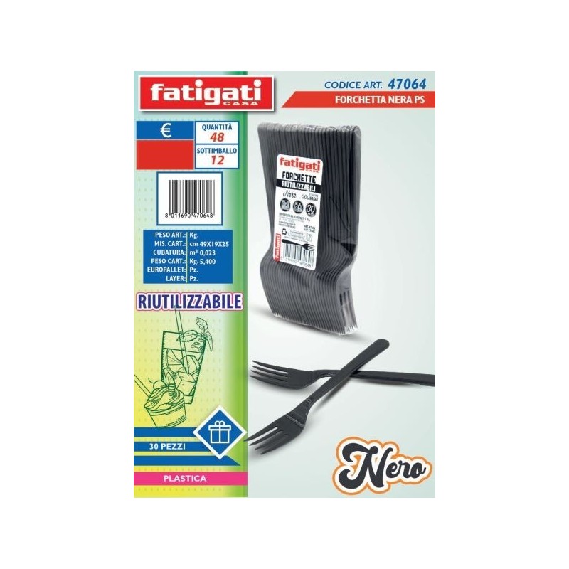 FORCHETTE PLASTICA RIUT.LI NERO 30PZ