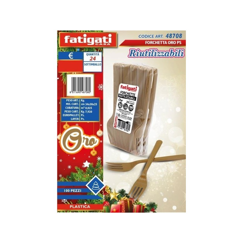 FORCHETTE PLASTICA RIUT.LI ORO 100PZ