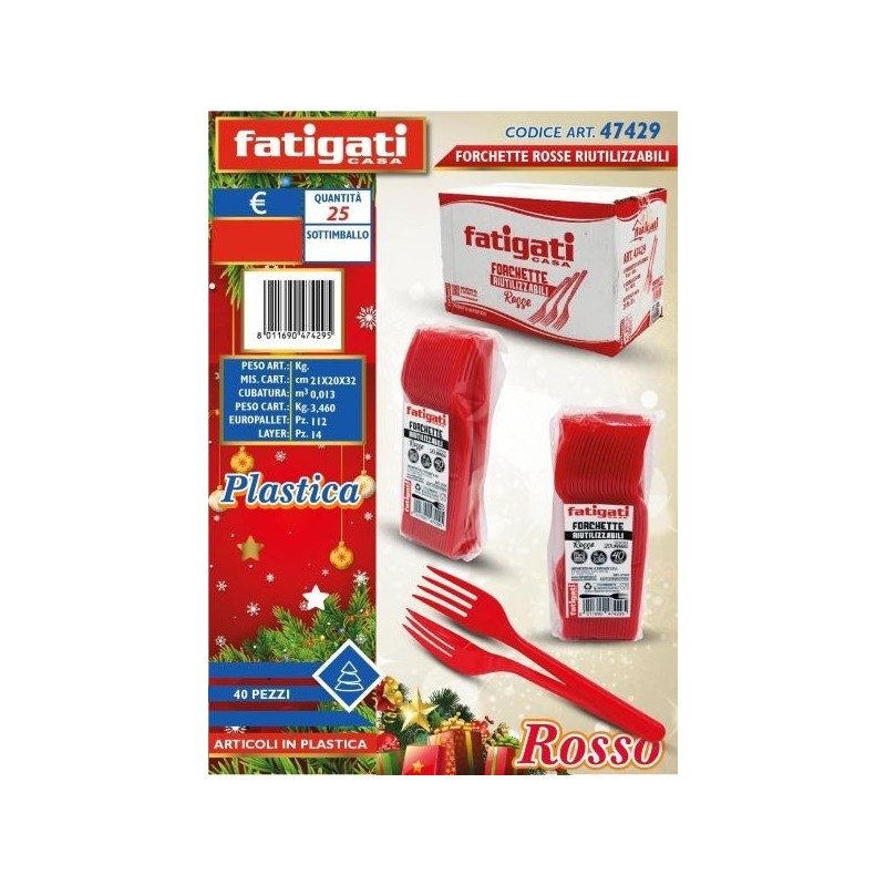 FORCHETTE PLASTICA RIUT.LI ROSSO 40PZ