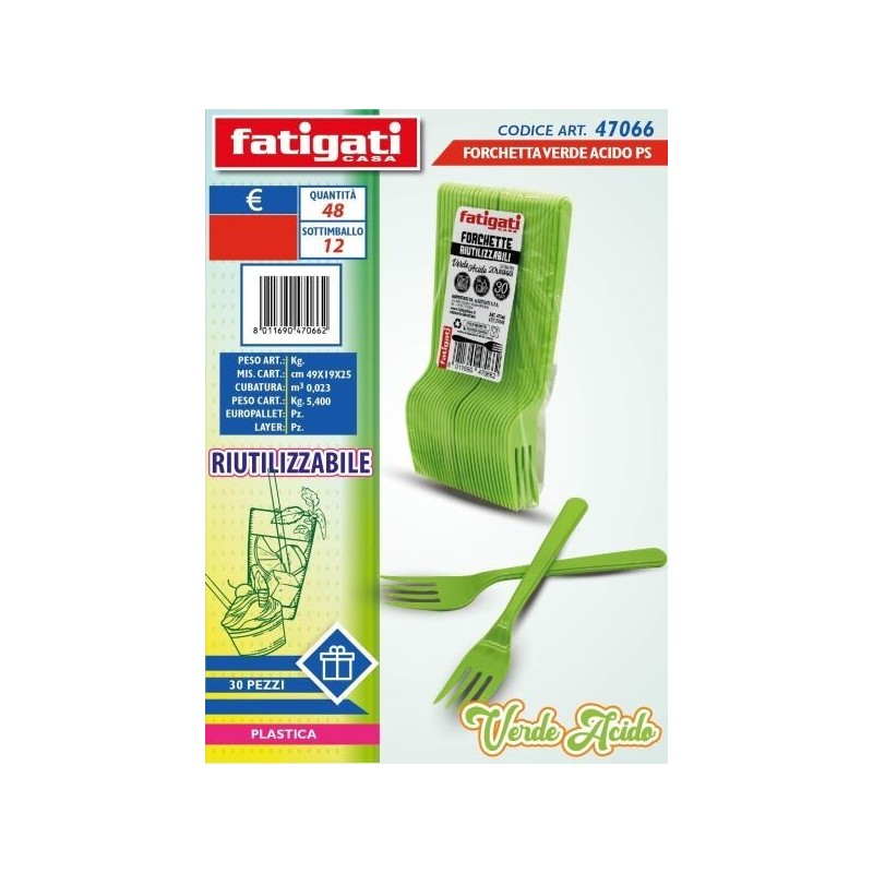 FORCHETTE PLASTICA RIUT.LI VERDE ACIDO 30PZ
