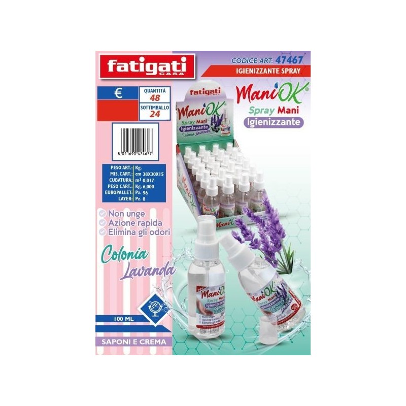 MANI OK IGIENIZZANTE SPRAY COLONIA/LAVANDA 100ML