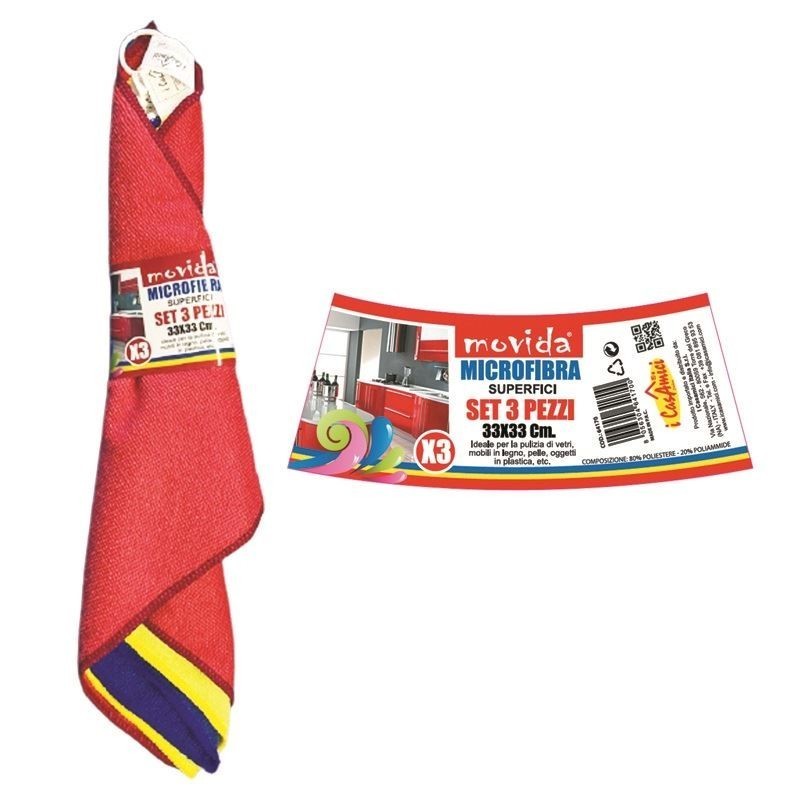 PANNO MICROFIBRA SUPERFICI 3 PANNI 33x33cm 64170 MOVIDA