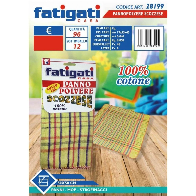 PANNO POLVERE SCOZZESE COTONE 100% 50x50 28199 FATIGATI