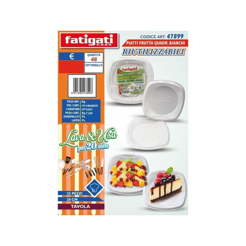 PIATTI FRUTTA QUADRATI BIANCHI RIUT.LI 25PZ