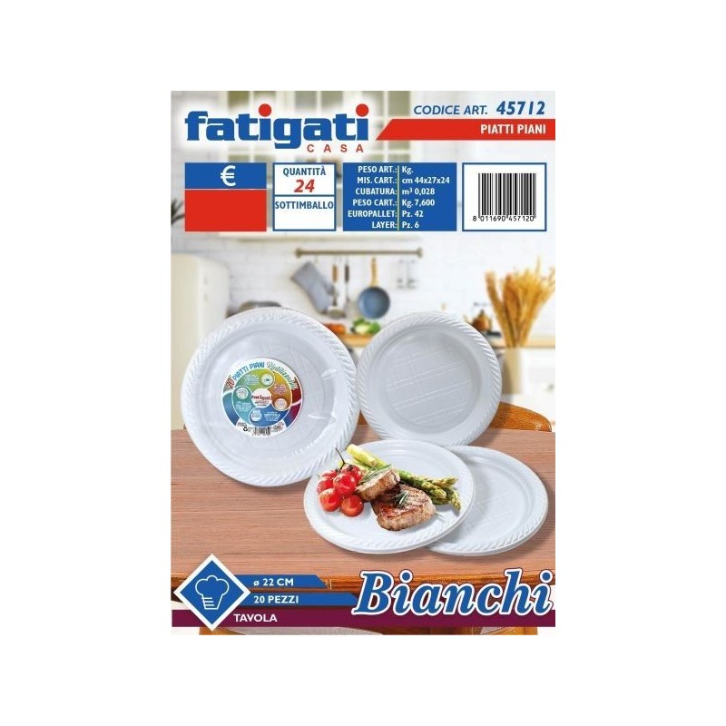 PIATTI PIANI 20 PZ BIANCHI 22CM PP
