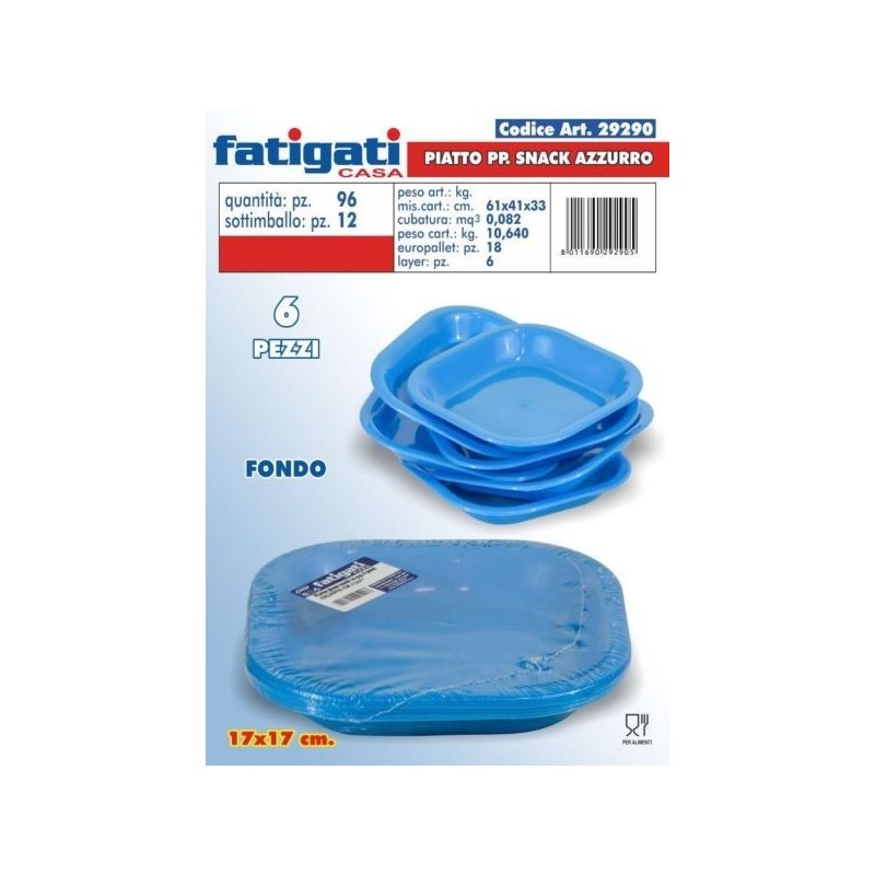 PIATTI SNACK FONDI AZZURRO 6PZ PP. 17X17