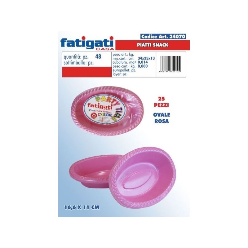 PIATTI SNACK OVALI ROSA 25PZ 34070