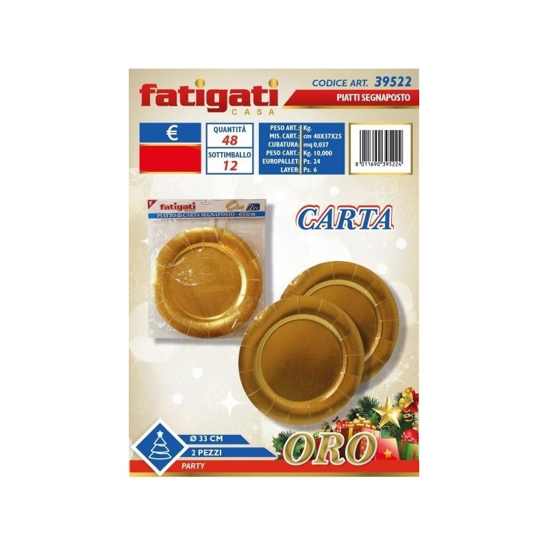 PIATTO CARTA SEGNAPOSTO ORO 2PZ D 33CM