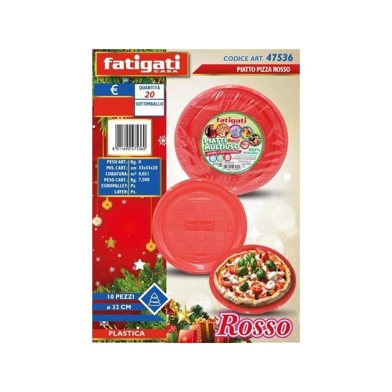 PIATTO PIZZA PLASTICA ROSSO D 32CM 10PZ