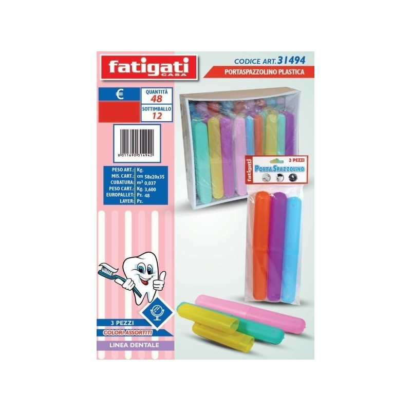 PORTASPAZZOLINO PLASTICA 3 PZ COL. ASS.