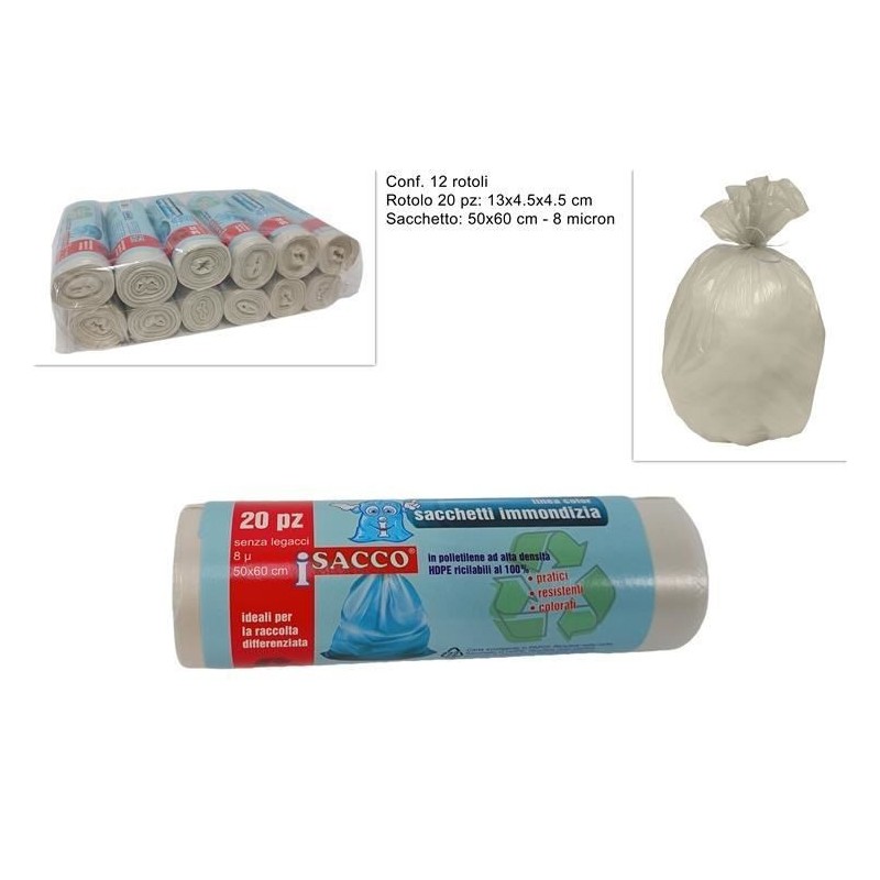SACCO IMMONDIZIA 50x60cm 35lt 20pz BEIGE 8 mic. DS