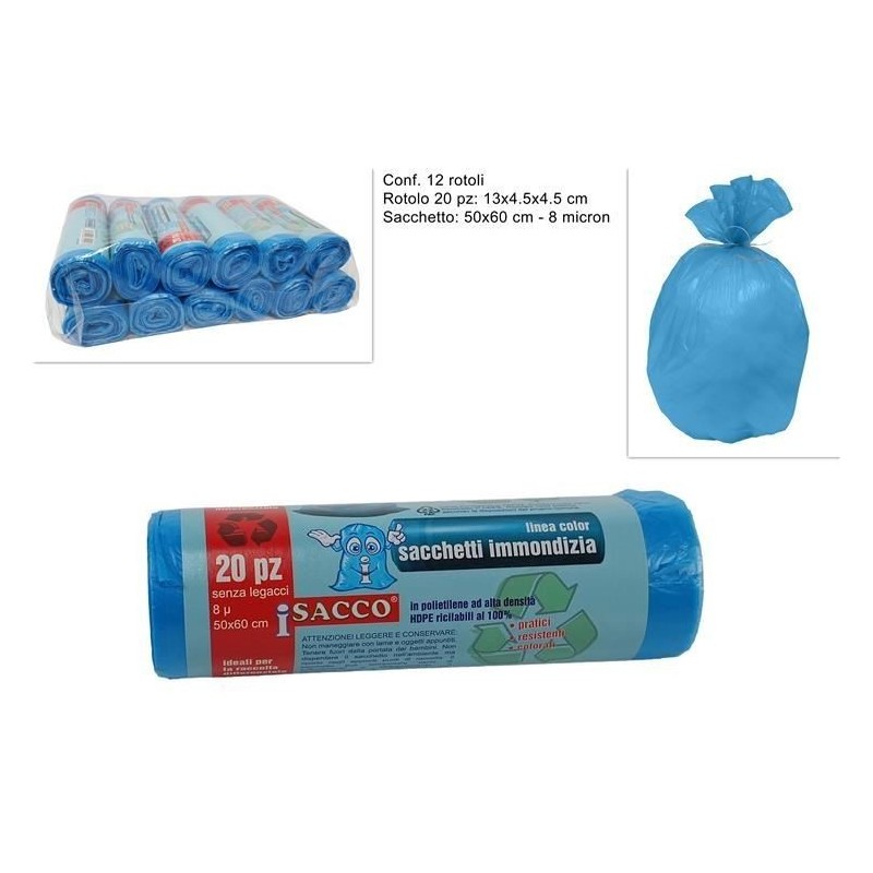 SACCO IMMONDIZIA 50x60cm 35lt 20pz BLU 8 mic. DS