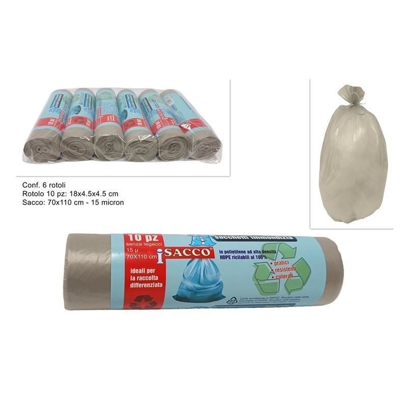 SACCO IMMONDIZIA 70x110cm 110lt 10pz BEIGE 15 mic. DS
