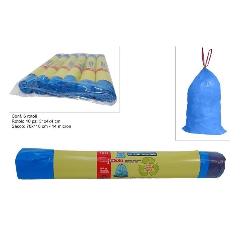 SACCO IMMONDIZIA 70x110cm 110lt 10pz BLU 14 mic. DS