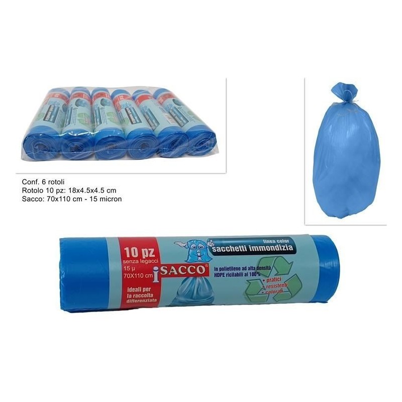 SACCO IMMONDIZIA 70x110cm 110lt 10pz BLU 15 mic. DS