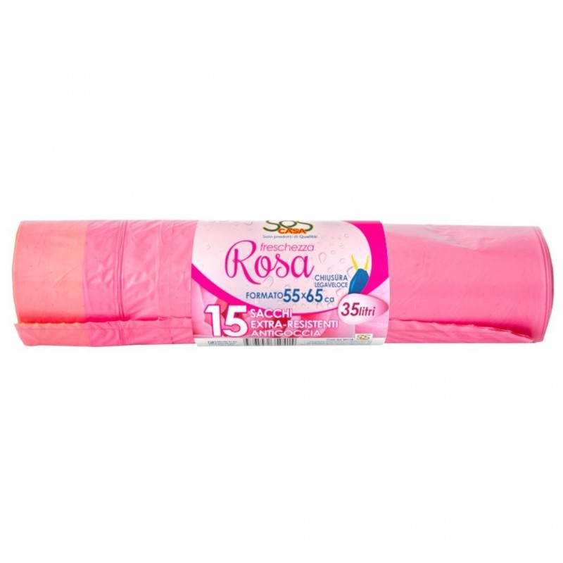 SACCO IMMONDIZIA PROFUM. 55x65cm 35lt 15pz FRAGOLA ROSA