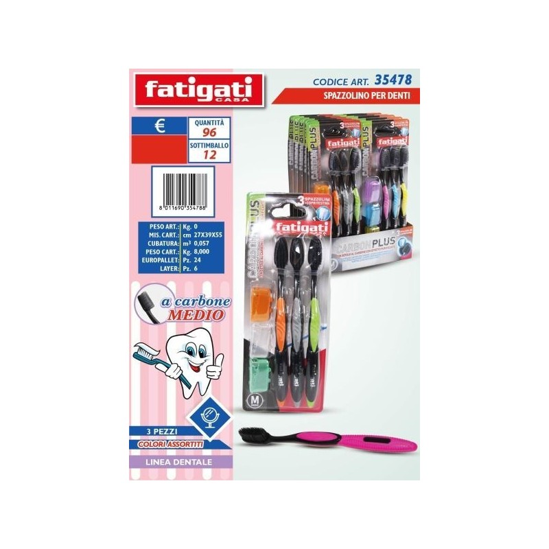 SPAZZOLINO DA DENTI FATIGATI CARBONE 3PZ