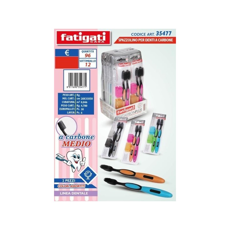 SPAZZOLINO DA DENTI FATIGATI CARBONE MEDIO 2PZ