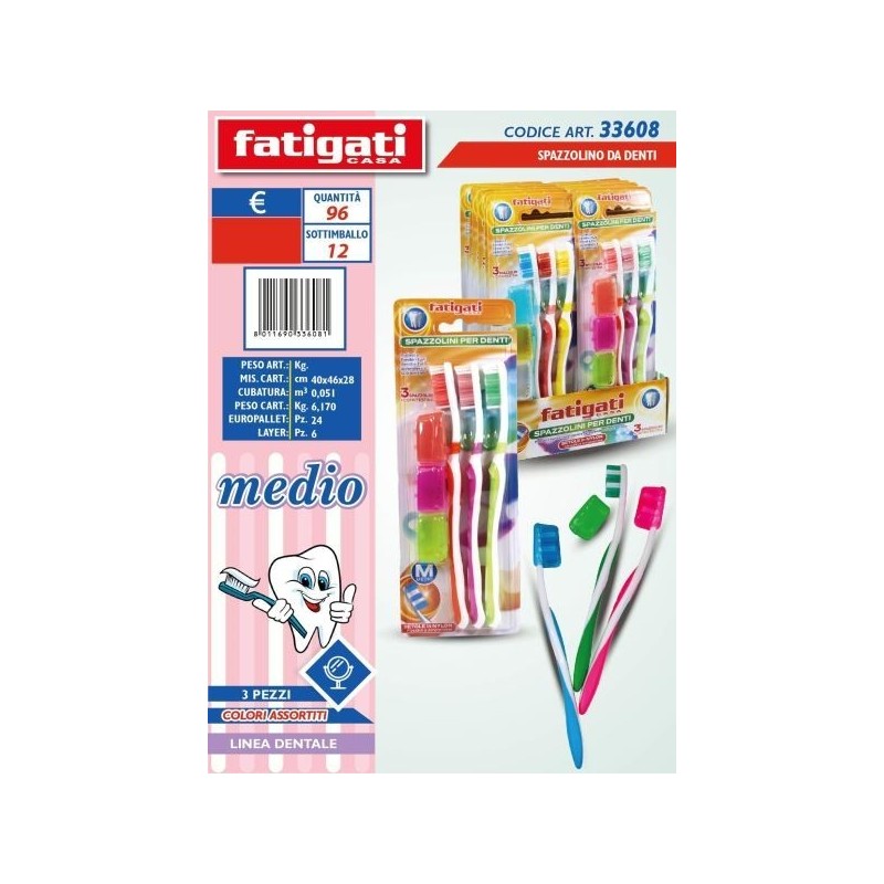 SPAZZOLINO DA DENTI MEDIO 3PZ COL. ASS.