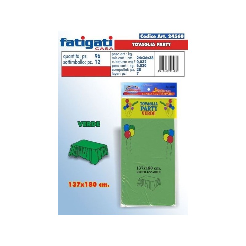 TOVAGLIA PARTY VERDE 137X180 CM