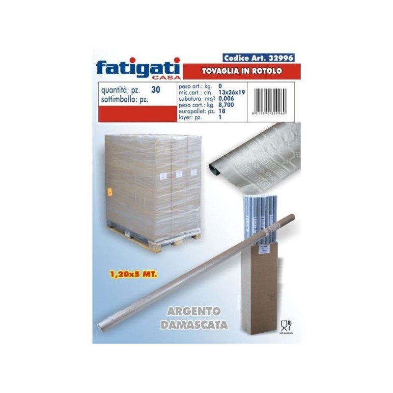TOVAGLIA ROTOLO CARTA ARGENTO DAMASC. 1,20X5MT.