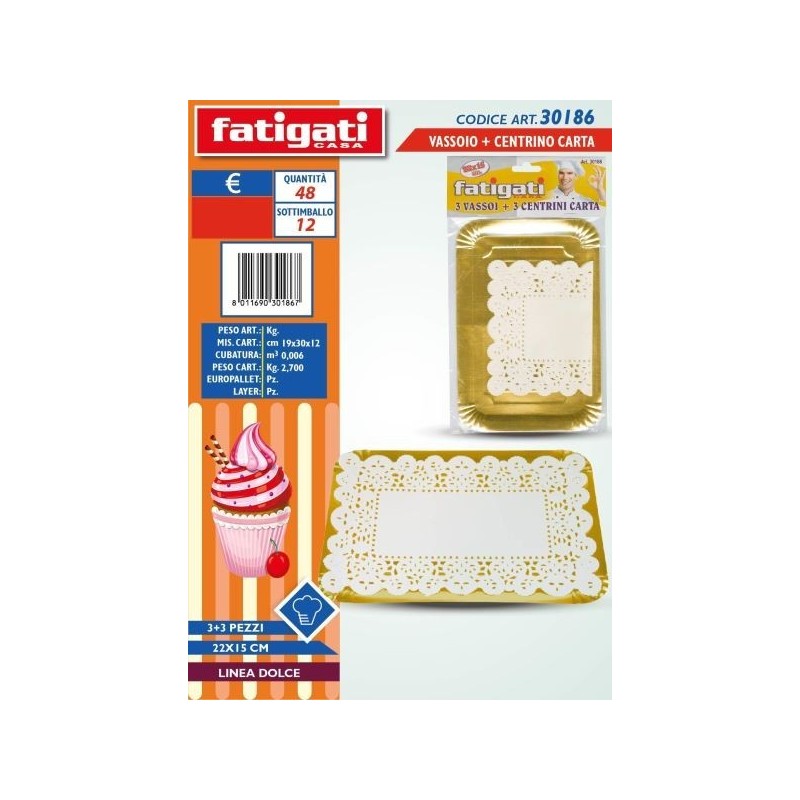 VASSOIO 3PZ + CENTRINO CARTA 3PZ 22X15 CM