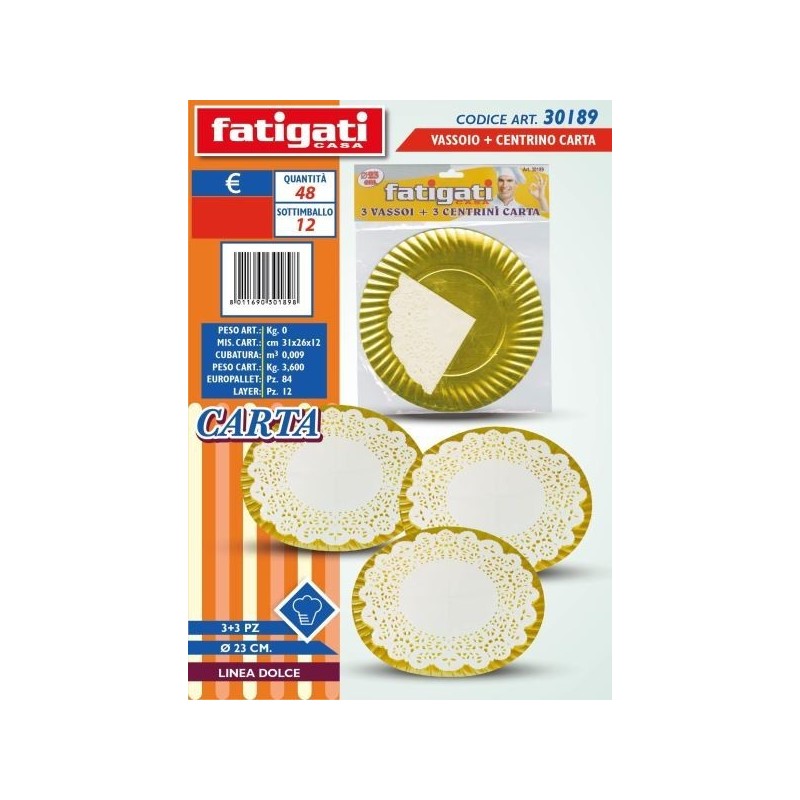 VASSOIO 3PZ + CENTRINO CARTA 3PZ D 23CM