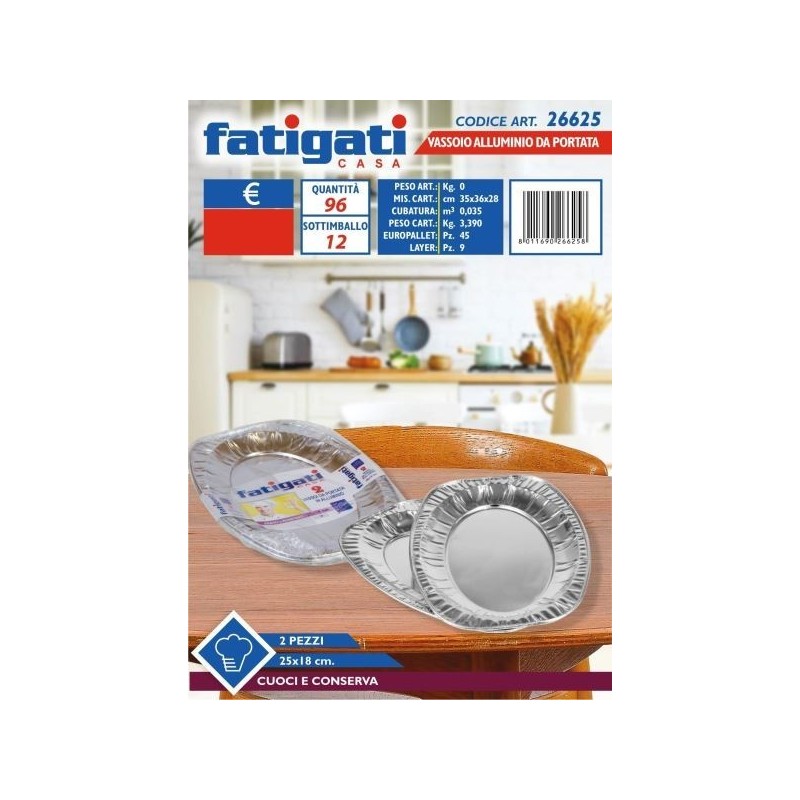 VASSOIO ALLUMINIO DA PORTATA 25X18 2PZ