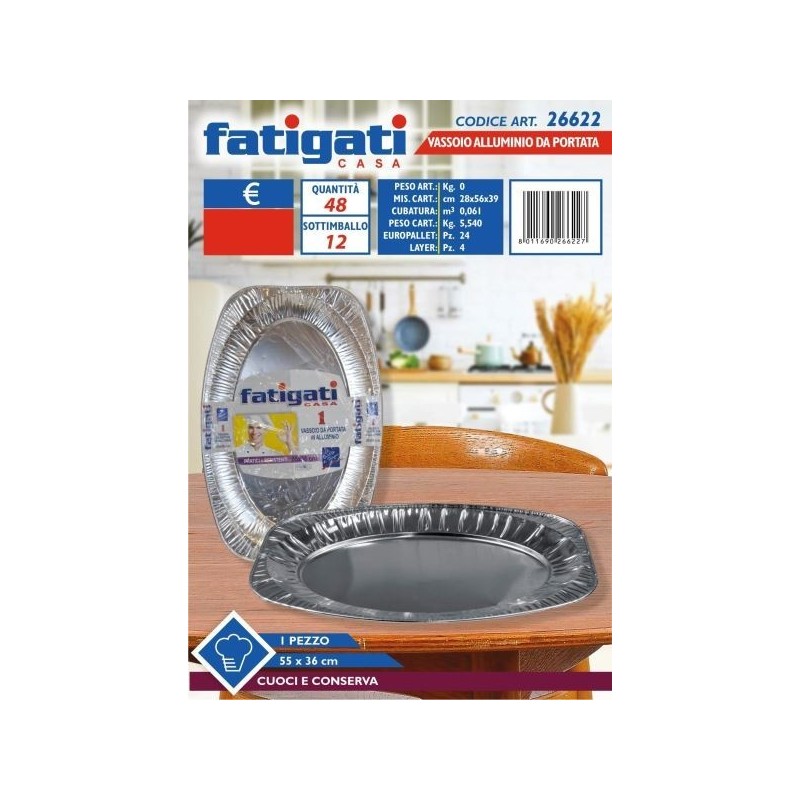 VASSOIO ALLUMINIO DA PORTATA 55X36 1PZ