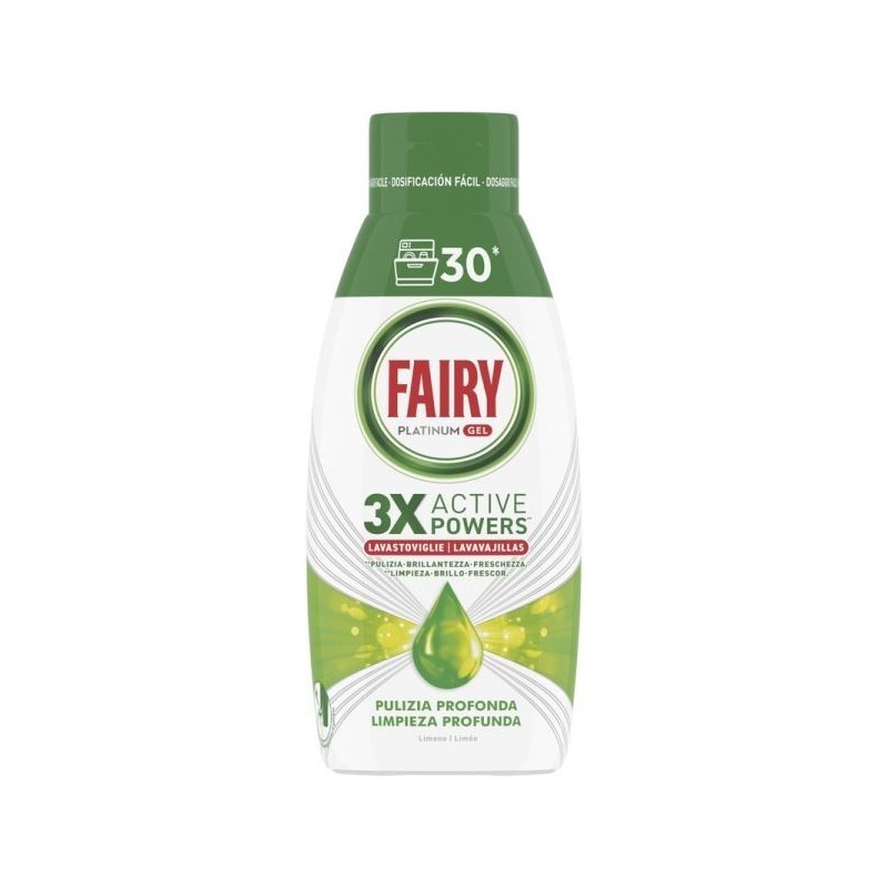 FAIRY PLATINUM GEL 3X ACTIVE P. LIMONE V. 600ML 30 LAV