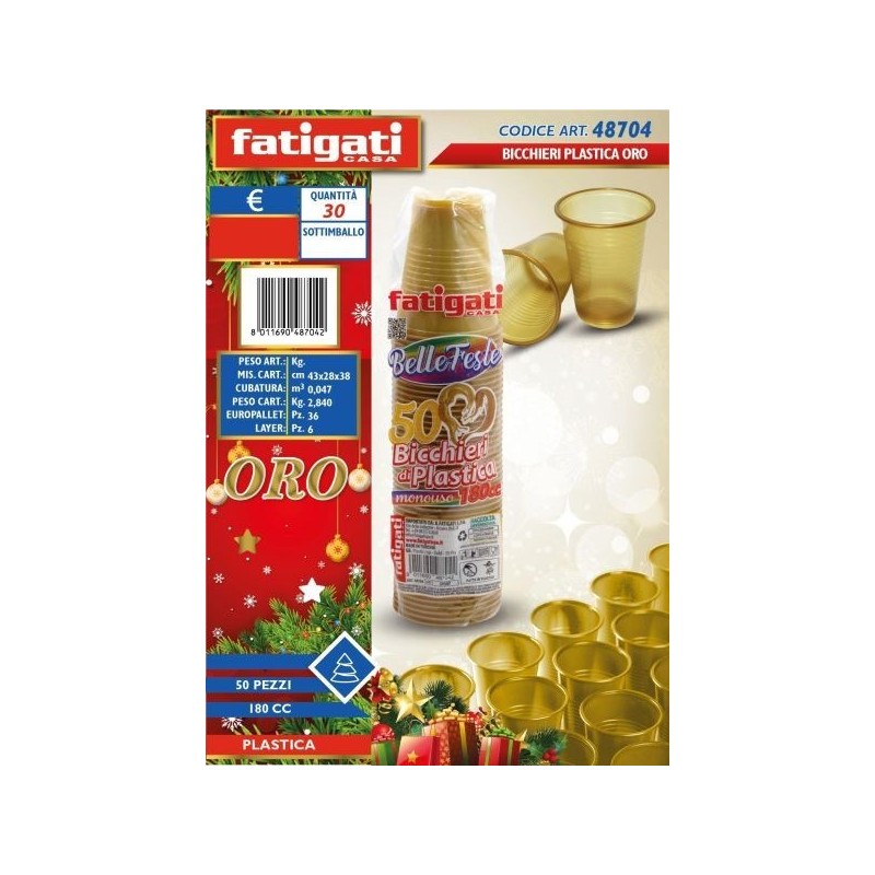 BELLE FESTE BICCHIERI 180CC PP ORO 50PZ