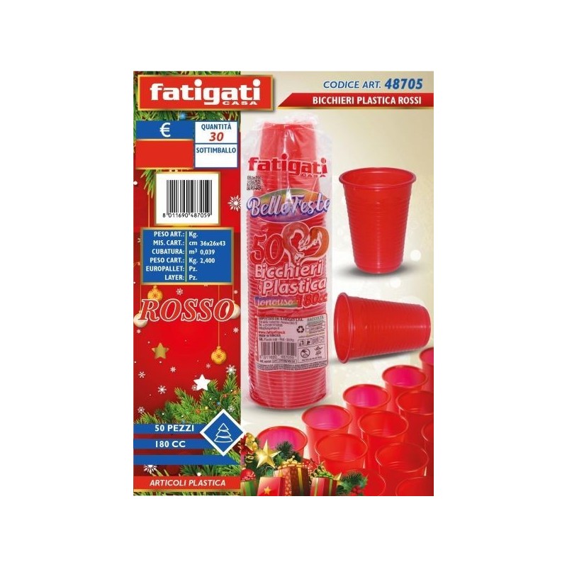 BELLE FESTE BICCHIERI 180CC PP ROSSO 50PZ