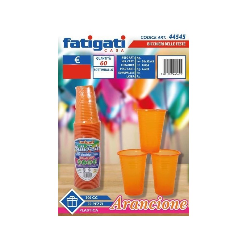 BELLE FESTE BICCHIERI 200CC PP ARANCIONE 50PZ