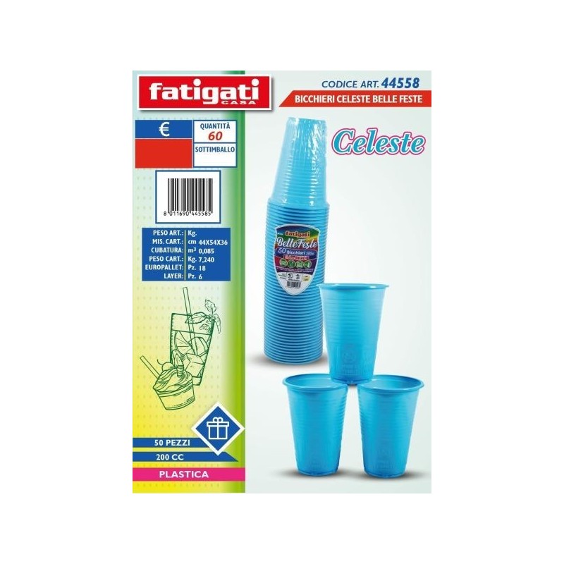 BELLE FESTE BICCHIERI 200CC PP CELESTE 50PZ