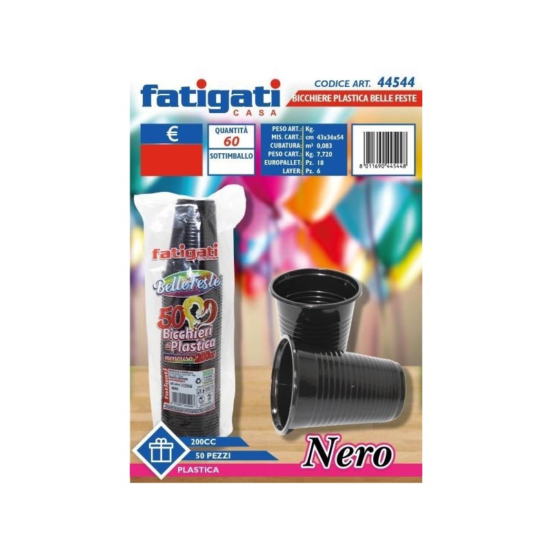 BELLE FESTE BICCHIERI 200CC PP NERO 50PZ