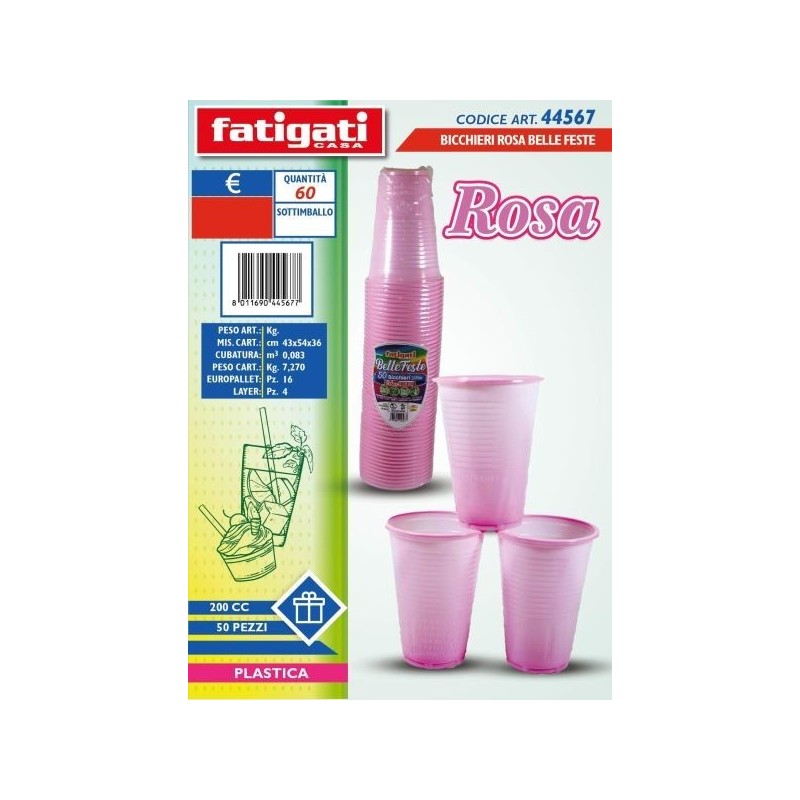 BELLE FESTE BICCHIERI 200CC PP ROSA 50PZ