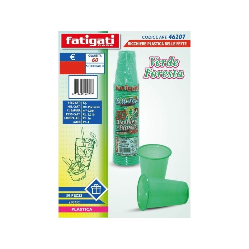 BELLE FESTE BICCHIERI 200CC PP VERDE FORESTA 50PZ