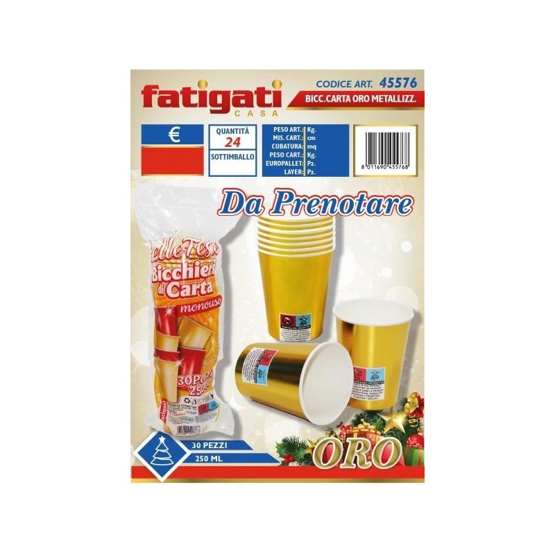 BELLE FESTE BICCHIERI CARTA ORO MET. 250ML 30PZ