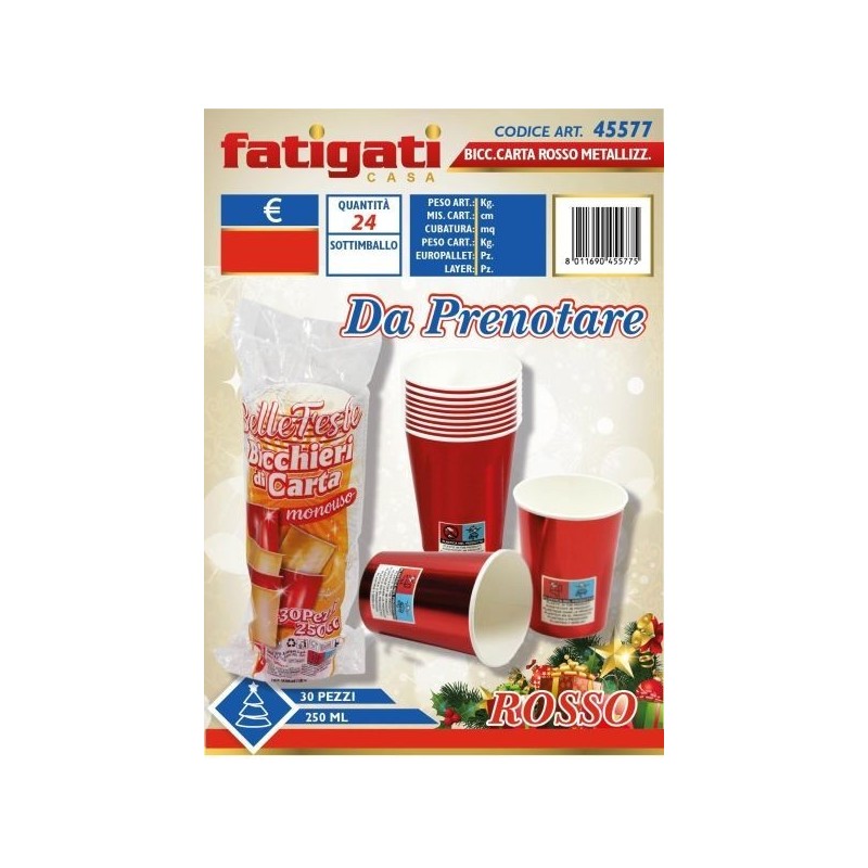 BELLE FESTE BICCHIERI CARTA ROSSO MET. 250ML 30PZ