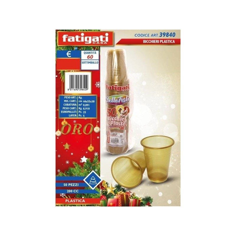 BELLE FESTE BICCHIERI ORO 200CC PP 50PZ