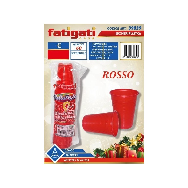 BELLE FESTE BICCHIERI ROSSO 200CC PP 50PZ