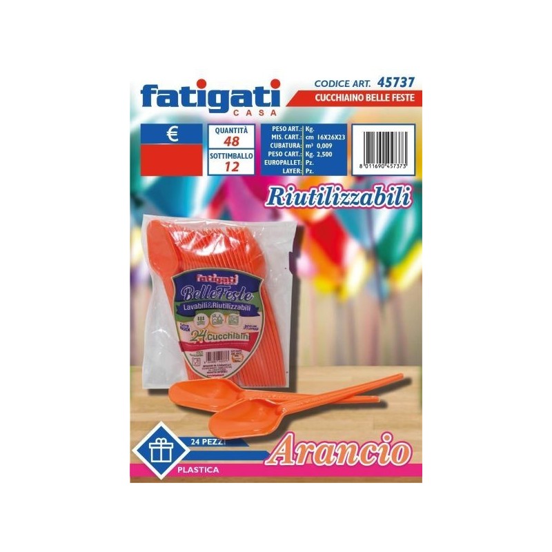 BELLE FESTE CUCCHIAINI RIUTILIZZABILI ARANCIO 24PZ