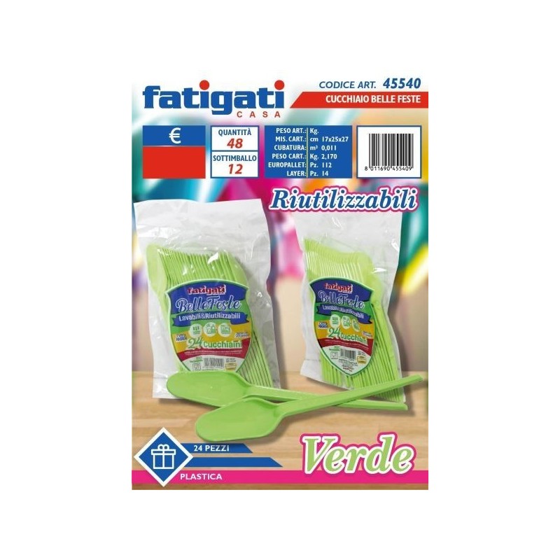 BELLE FESTE CUCCHIAINI RIUTILIZZABILI VERDE 24PZ